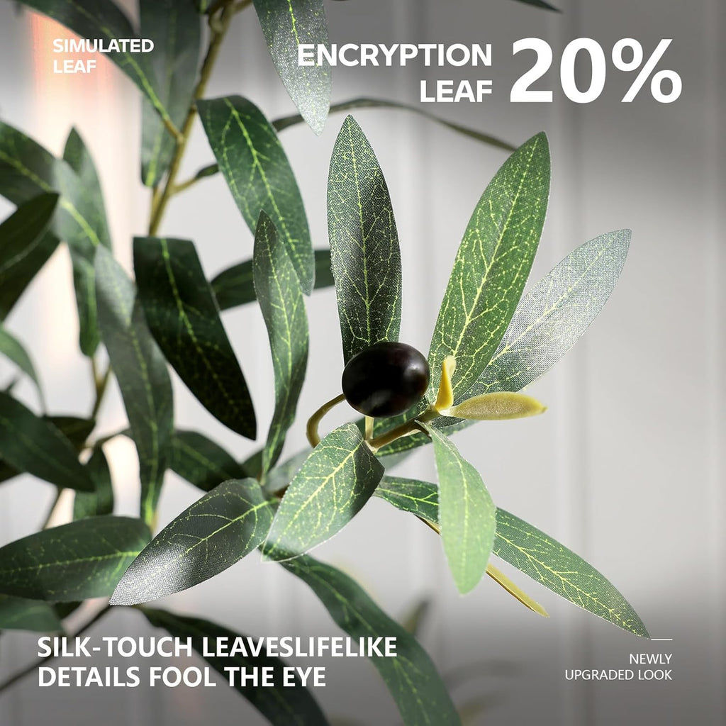 Olive Trees Artificial Indoor, 8FT Tall Faux Olive Tree with Round White Planter, UV Resistant Outdoor Large Fake Olive Plants for Modern Home Decor Living Room Office