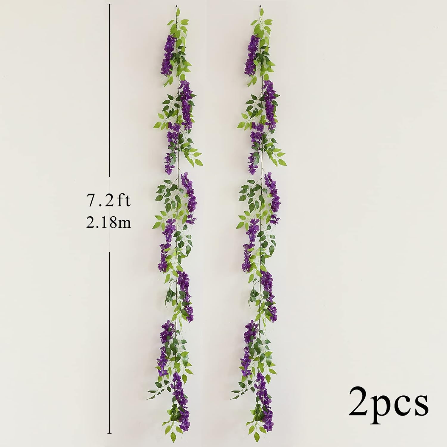 Wisteria Artificial Flowers Garland, 2Pcs 7.2Ft/Piece Silk Fake Wisteria Vine Kit, Hanging Flower for House Outdoor Garden Ceremony Outside Wedding Arch Floral Decor (2, Purple)