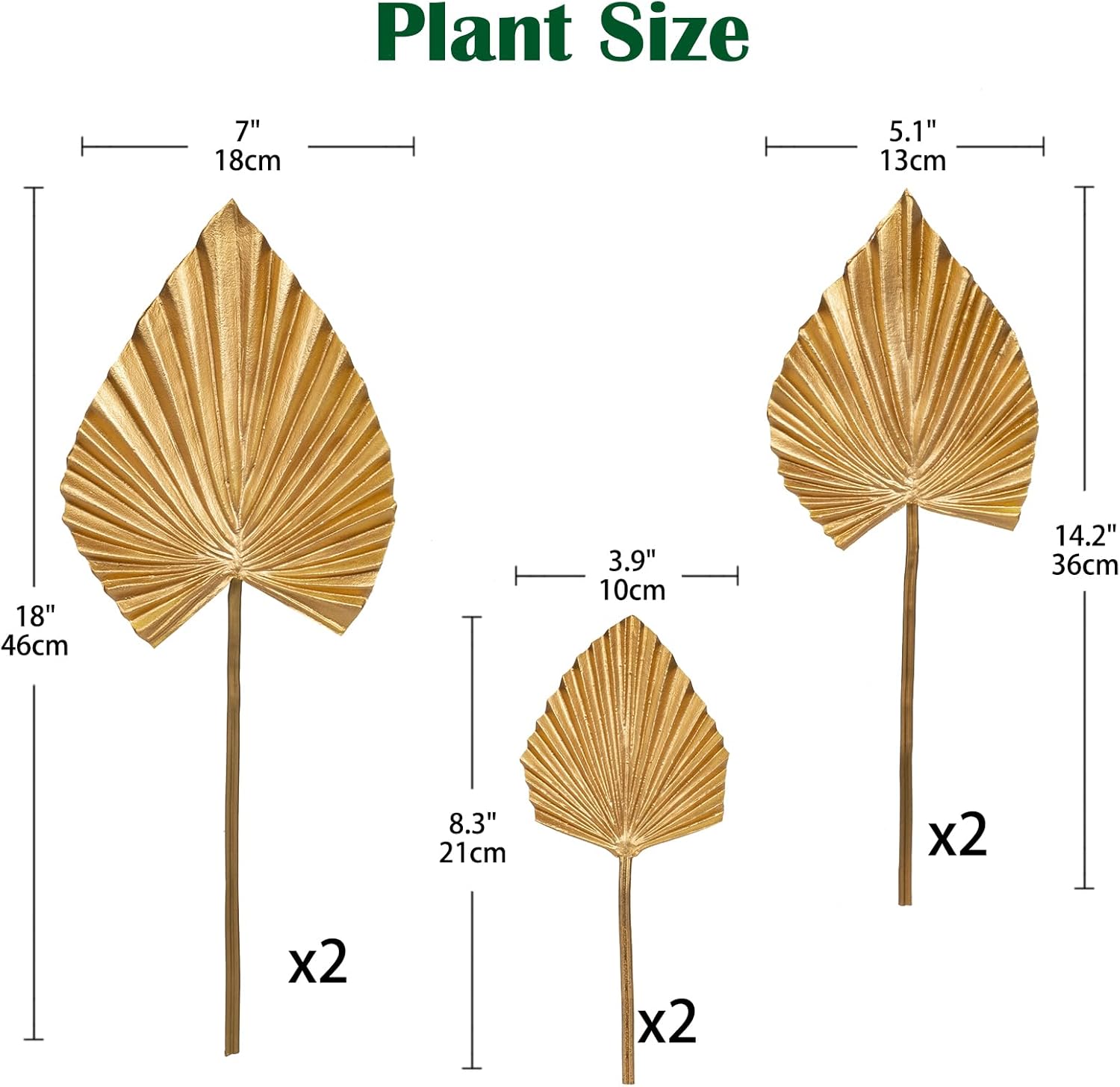 6 Pcs Pu Foam Artificial Golden Leaf Faux Palm Tropical Leaves Fake Palm Fronds for DIY Wedding Bouquets Fake Leaves for Centerpieces Arrangements Bridal Shower Leaf Stem for Party Home Decor-Gold