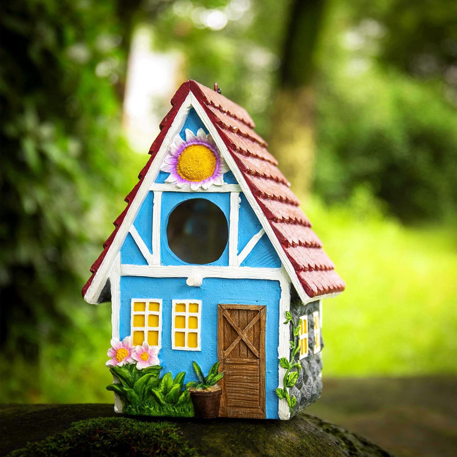 Garden Bird House for Outside Clearance Hanging Outdoors Country Cute Birdhouses for Wren Finchs Chickadee Hummingbird Tree Swallow Cage Kids Nature Lover Bluebird House(Red)