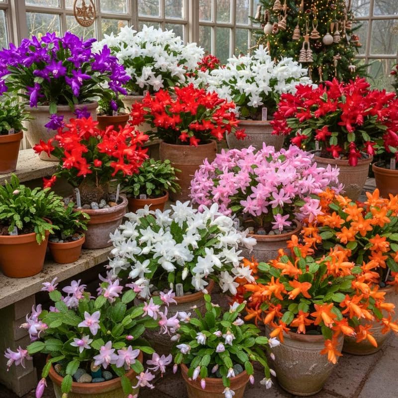 Red Christmas Cactus Plants Live in 4 Inch Pot, Vibrant Christmas Cactus Blooms, Perennial Holiday Cactus Plant Flower Succulent Houseplant