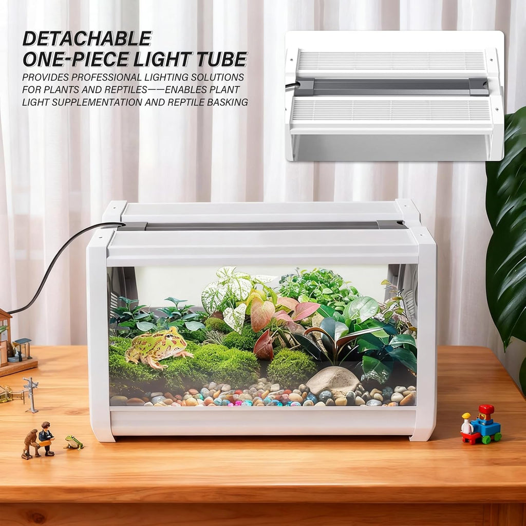 Smart Lighting Reptile Terrarium with Timer & Dual-Mode LED/UVB - Adjustable Brightness All-in-One Habitat, Wide View Escape-Proof Dual Doors for Gecko, Frog, Tarantula, Snake or Insects