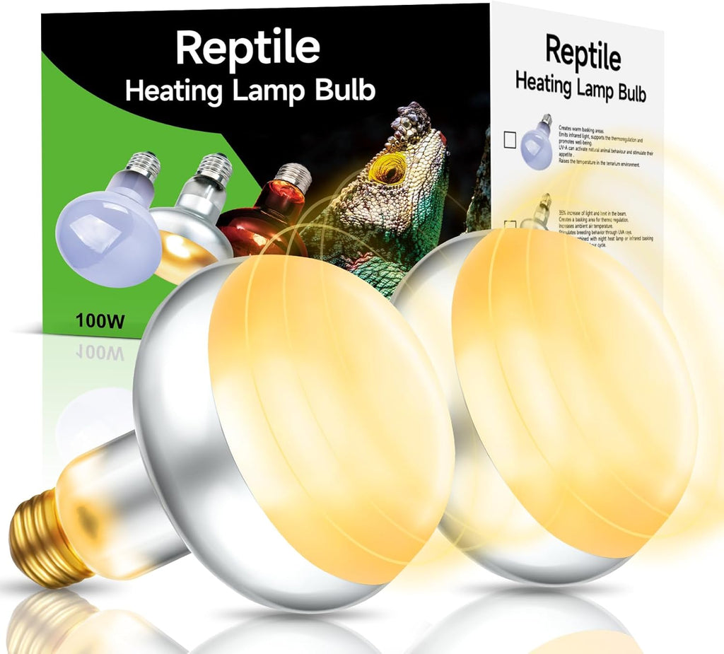 2-Pack 100W Reptile Heat Lamp Bulbs – UVA Daylight Basking Light for Bearded Dragons, Lizards, Turtles, E26 Base