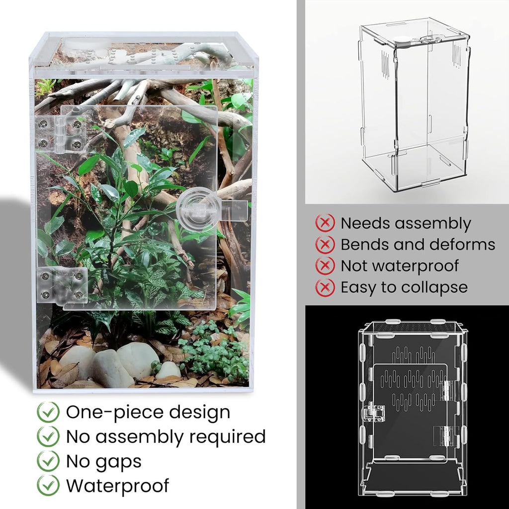 Front Opening Terrarium Jumping Spider Enclosure,Tall Arboreal Tarantula Enclosure Terrarium with Cross Ventilation,Waterproof Acrylic Reptile Enclosure