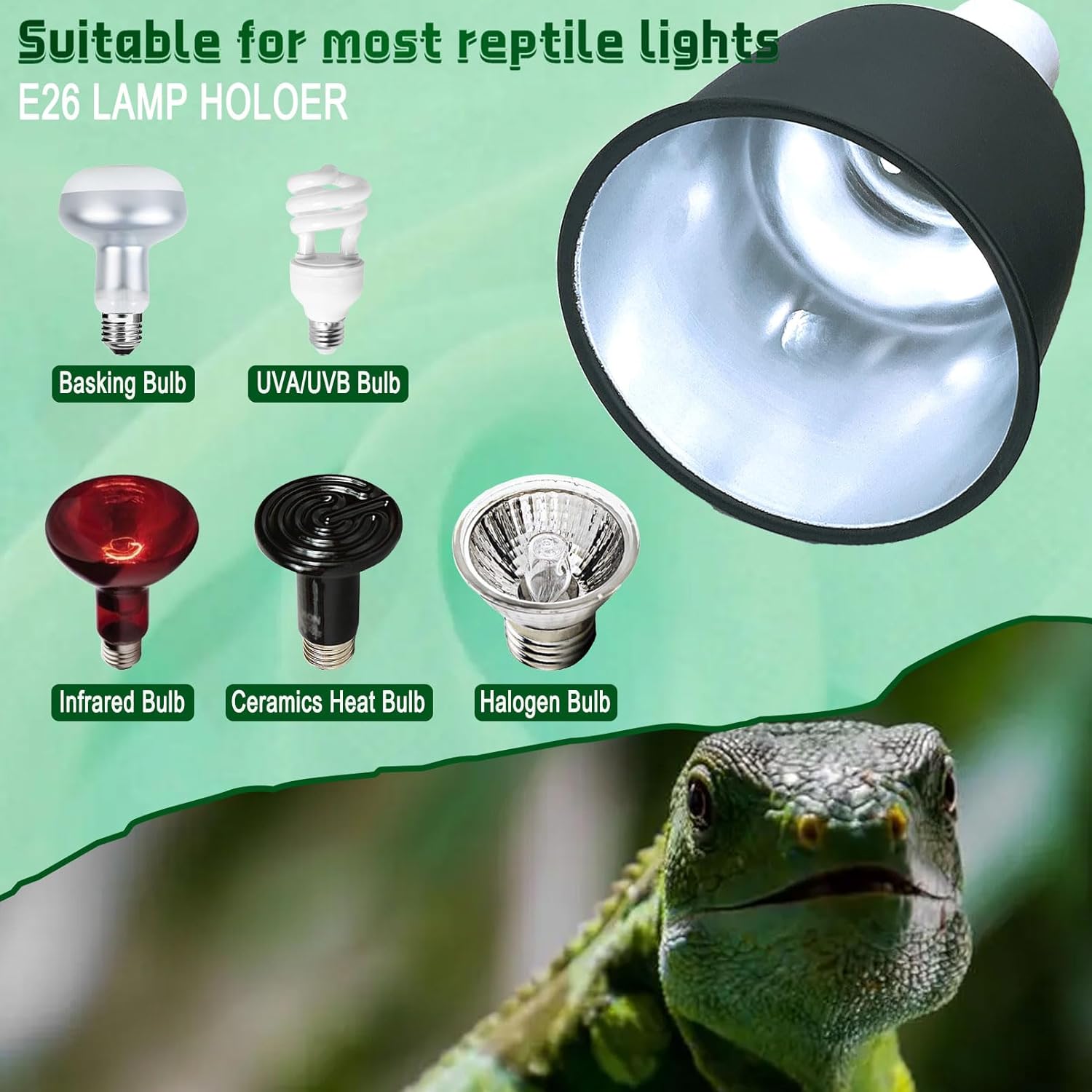 BNOSDM Reptile Light Fixture,5.5 Inch Deep Dome Reptiles Heat Lamp Fixture for UVB UVA Bulb,Heat Basking Bulb,Optical Reflection Heat Lamp Fixtures for Reptile Amphibian Tank Terrariums