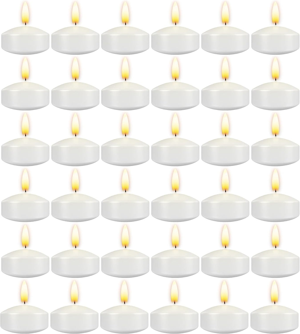 Aignis 36pcs Floating Discs Wax Candles, Burning Time 4+ Hours, 2 Inch Unscented Dripless, White Set for Wedding/Birthday/Celebration/Party/Holiday/Home Décor