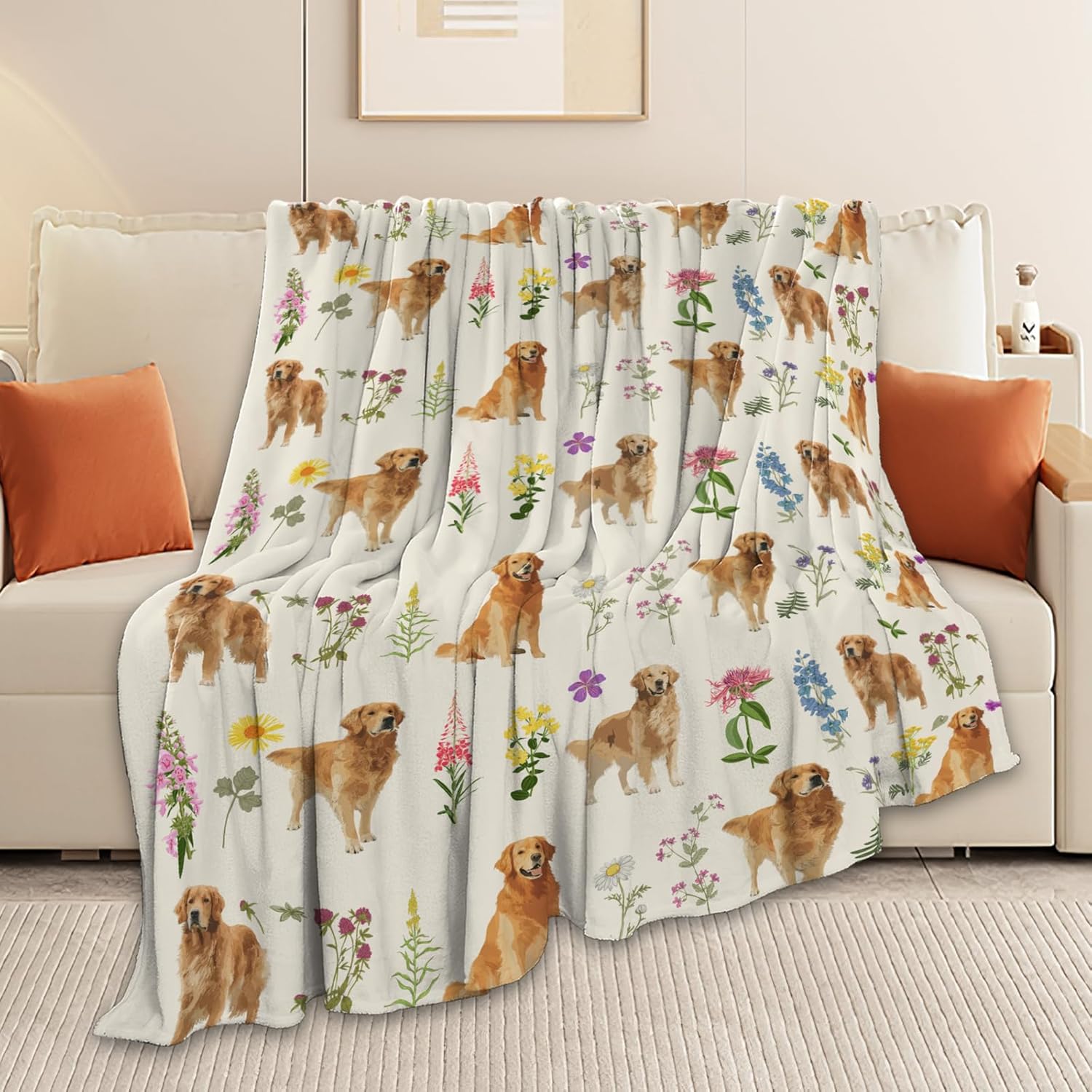 Golden Retriever Throw Blanket Golden Retriever Puppy Stuff Gifts for Dog Lover Kids Girls Boys Adults Women Men Soft Cozy Warm Plush Fluffy Fuzzy Fleece Blanket Decor 40''X50''
