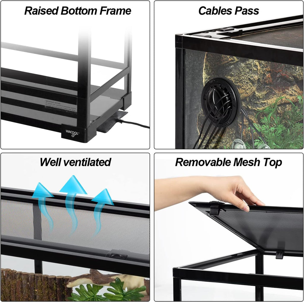 Large Reptile Tank 25 Gallon, 360°Full Vision Glass Reptile Terrarium with Top Mesh Lid for Beaded Dragon Lizard Gecko Snake Hermit Crab Use, 30"(W) X 12"(D) X 16"（H）