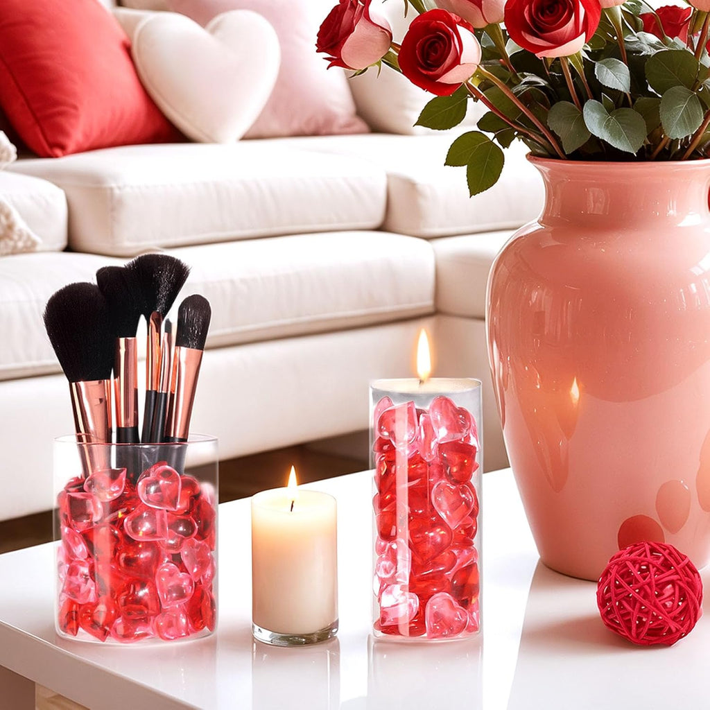 DomeStar 150PCS Heart Vase Fillers, Acrylic Hearts Rhinestones Pink Red Heart Diamonds 20mm for Floating Valentine's Day Table Scatters Wedding Gift Box Party Pearls Decorations