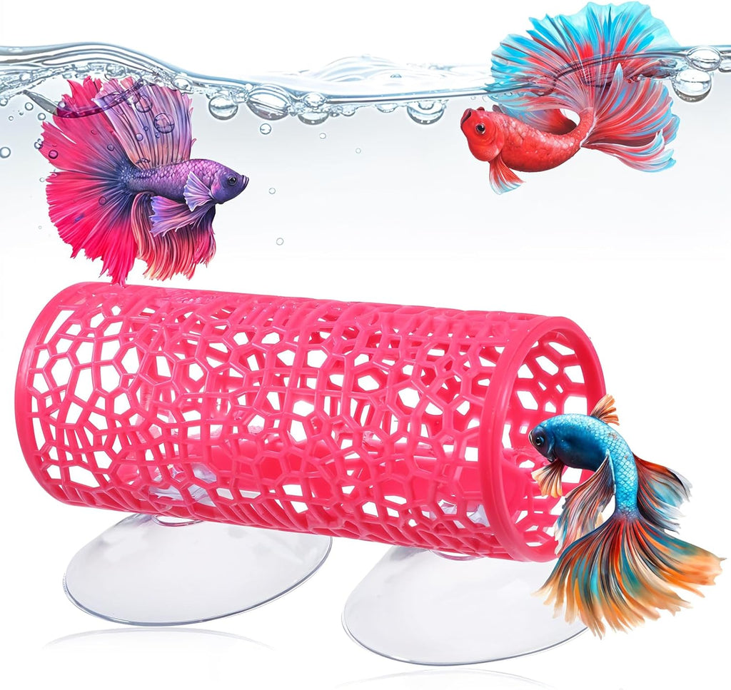Rose Red Betta Fish Toys Hammock and Betta Tunnel, Safe Aquarium Decor for Small Fish & Shrimp, Bettas Tank Accessories with Suction Cups, Perfect Hideout and Play Area for Bettas