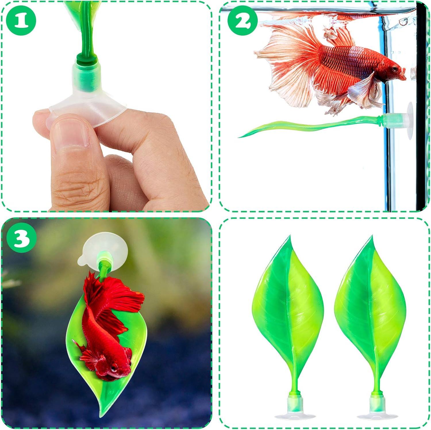 WILLBOND 2 Pieces Silicone Betta Fish Bed Leaf Hammock Betta Fish Tank Accessories, Practical Resting Spot, No Bpa, Comfortable and Safe(Green)