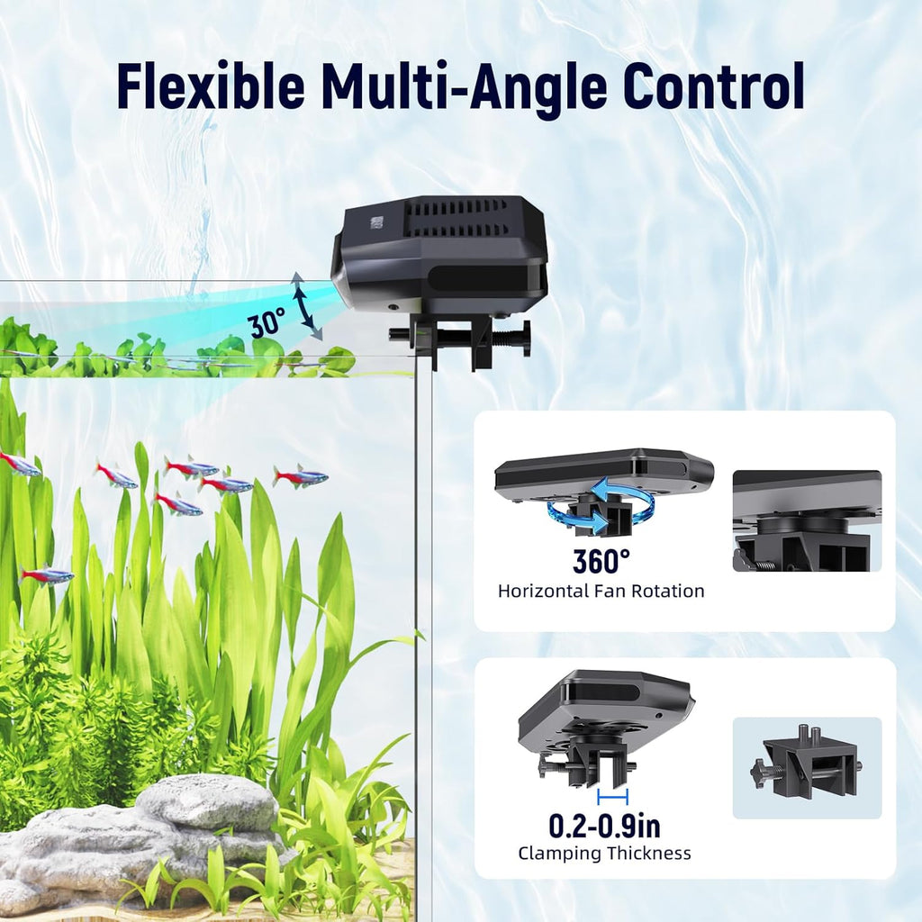 Aquarium Fan,Ultra-Quiet Fish Tank Cooler,More Powerful,Cooling Effect 3-7℉ with 3 Speed Modes Adjustable Applicable Aquariums with or Without Edges, for Axolotl Seawater Freshwater Coral Grass Tank