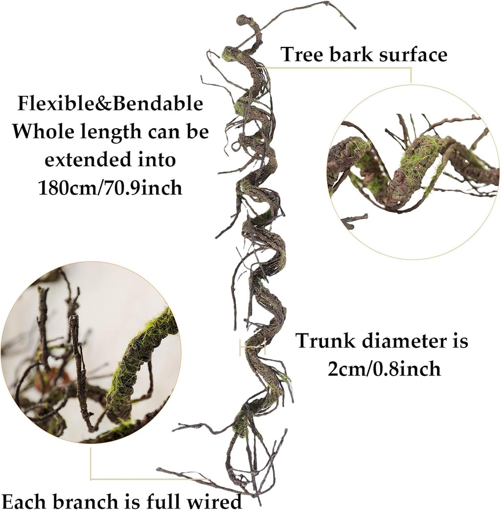 180cm/70.86in Bendable Artificial Tree Branches Vines Greenery Garland Rattan Fake Plants Twigs for Wall Hanging Moss Room Outdoor Wedding Archway Patio Jungle Christmas Front Door Mantel Decoration