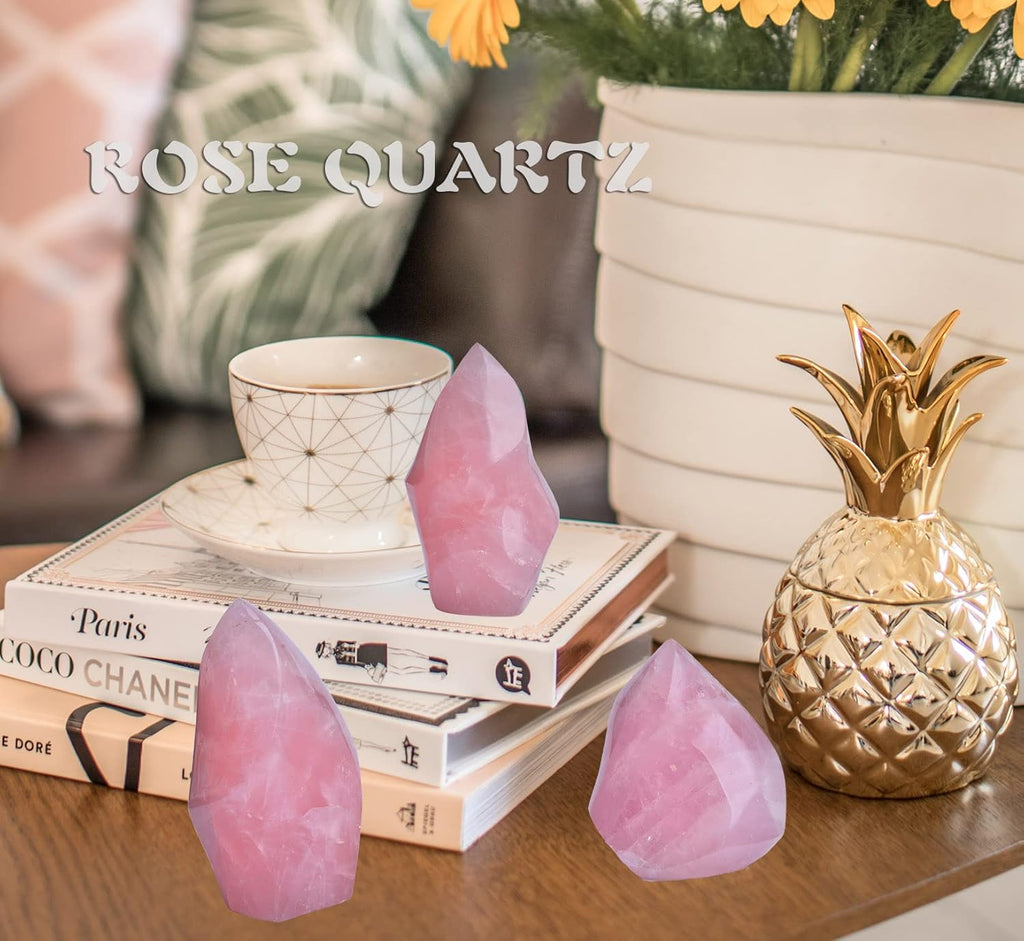 AMOYSTONE Rose Quartz Crystal Stones Energy Flame Tower Chakra Healing Stone Home Decoration 0.6-1.0LB