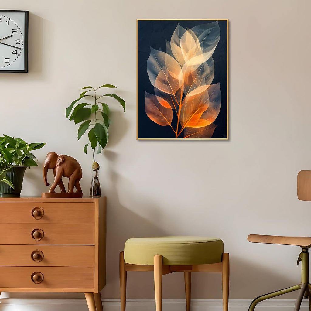Botanical Leaf Canvas Wall Art, Modern Nature-Inspired Decor for Living Room, Bedroom, Office Ready to Hang (Serene Hues, 17"Wx23"H/45x60cm, Gold Frame)