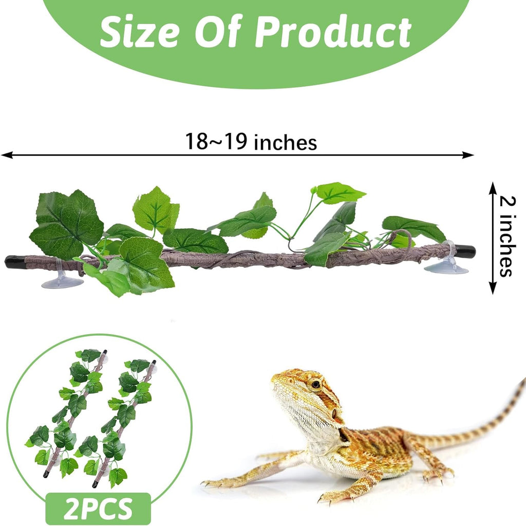VCEPJH Reptile Climbing Branch Decor 2 Pcs Bendable Jungle Vine with Suction Cup Terrarium Plant Decoration for Gecko Bearded Dragons, Snake,Frogs, Chameleons Cage Accessories (U)