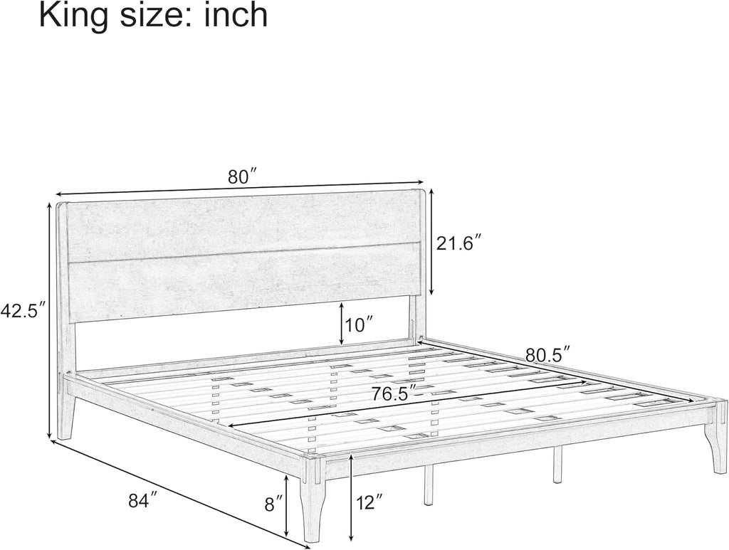 Merax Bamboo Wood King Size Bed Frame with Headboard, Mid Century King Platform Bed Frame with Wood Slat, Heavy Duty Steel Center Beam for Support, Under Bed Storage, No Box Spring Needed, Brown