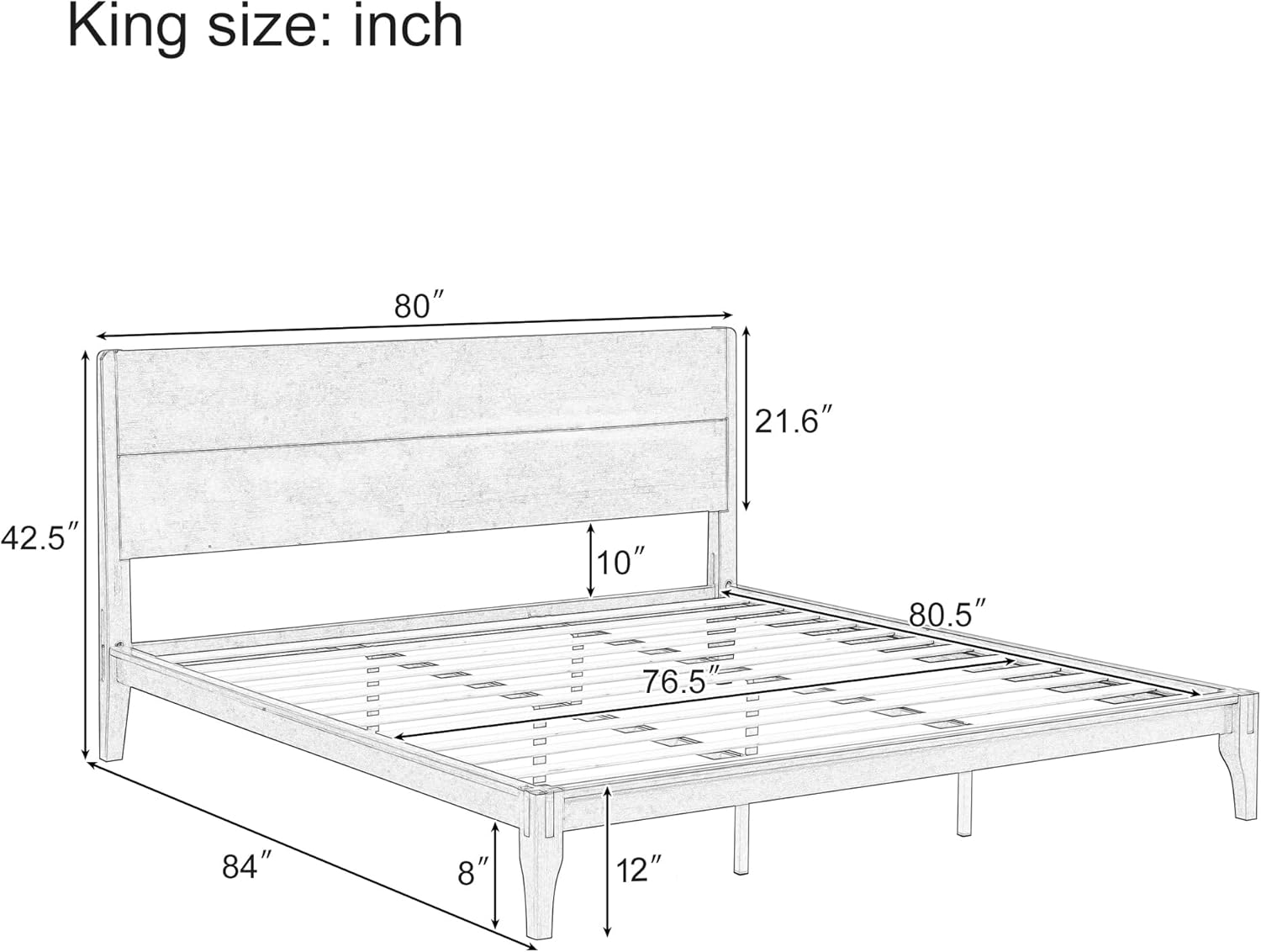 Merax Bamboo Wood King Size Bed Frame with Headboard, Mid Century King Platform Bed Frame with Wood Slat, Heavy Duty Steel Center Beam for Support, Under Bed Storage, No Box Spring Needed, Brown