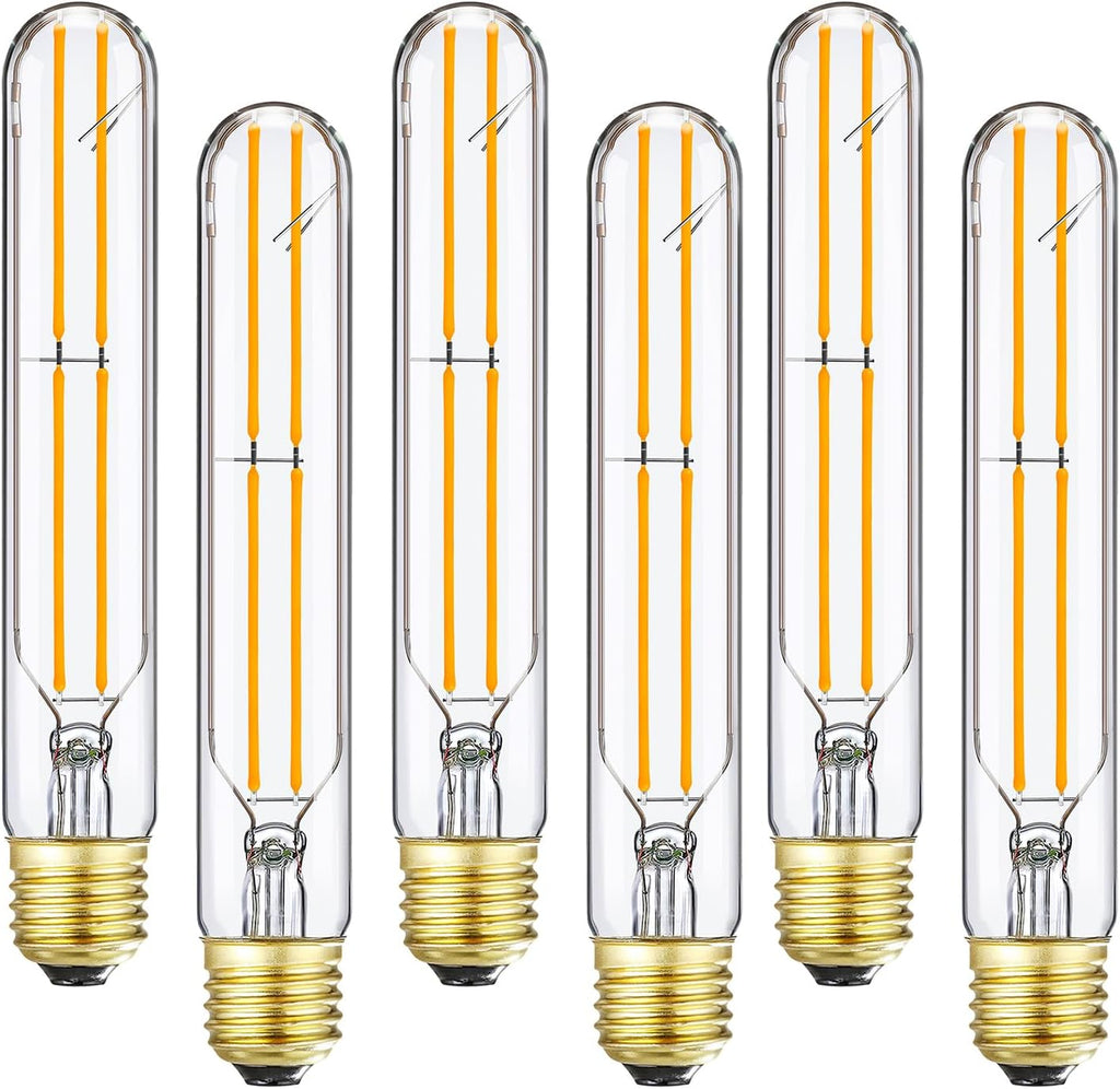 T10 Led Bulb,Dimmable LED Bulb 6W,E26 Tubular Light Bulb 60 Watt,Warm White 2700K,E26 Edison,AC120V,600lm Tube T9 T10 LED Light Bulb for Rustic Pendant,Chandeliers,Wall sconces 6-Pack