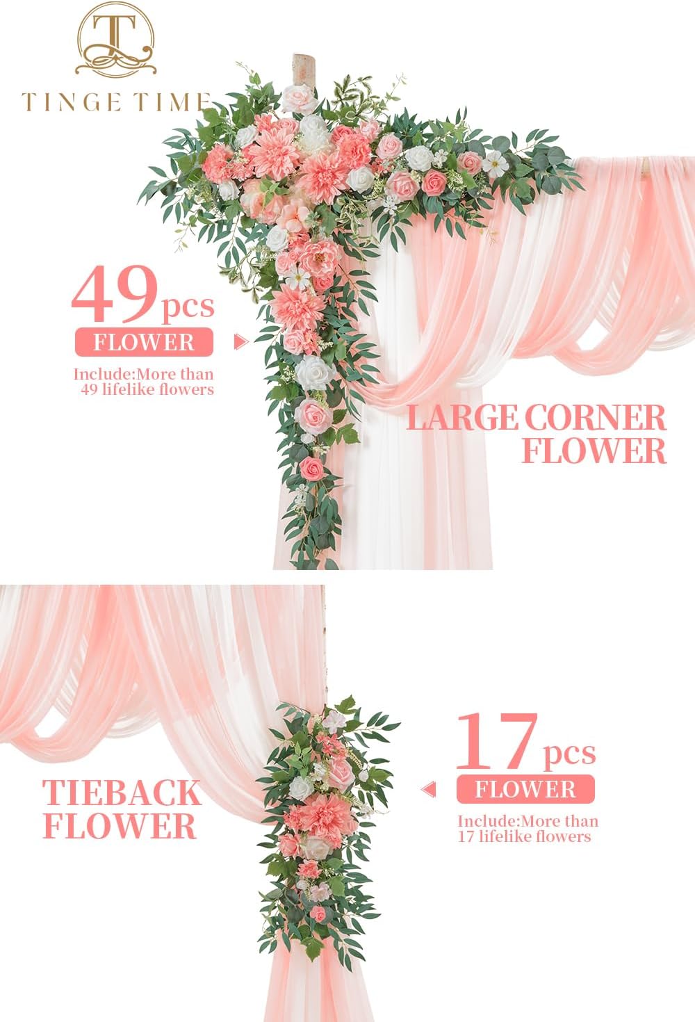 TINGE TIME Artificial Arch Flowers Kit Pack of 5, Wedding Decorations for Reception with Hanging Flowers, Wedding Arch Silk Floral Arrangements Ceremony Backdrop Bridal Shower Outdoor Party Decor