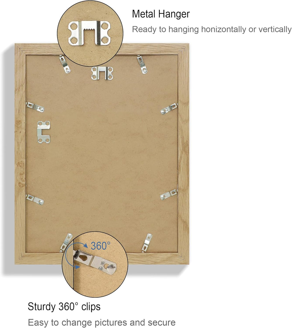 10x13 Picture Frame Set of 4, Made of Real Glass and Natural Oak Frame, 10 by 13 Photo for Wall or Tabletop - Display Picture 8.5x10 with Mat or 10x13 Without Mat