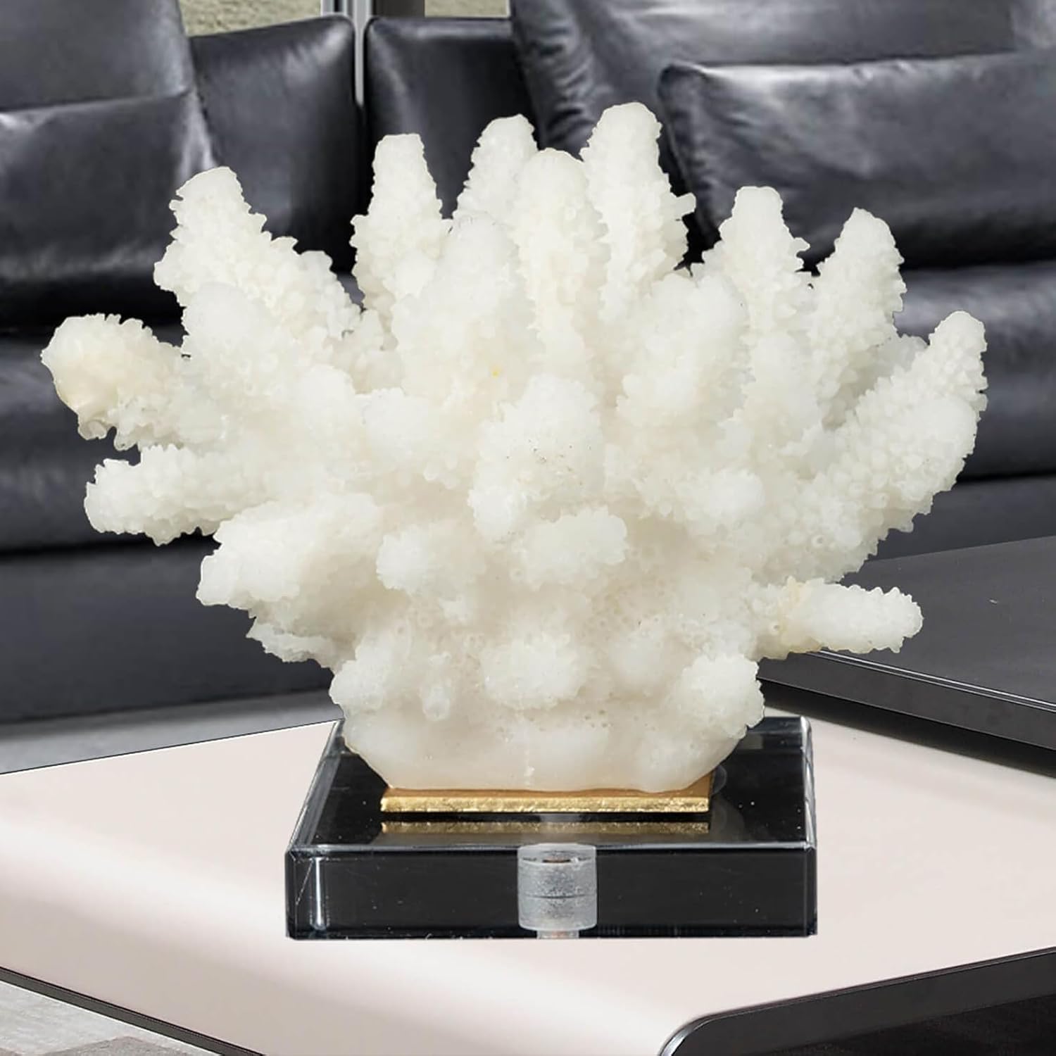 Faux Coral Decor - Resin Coral Home Decor with Acrylic Base - White