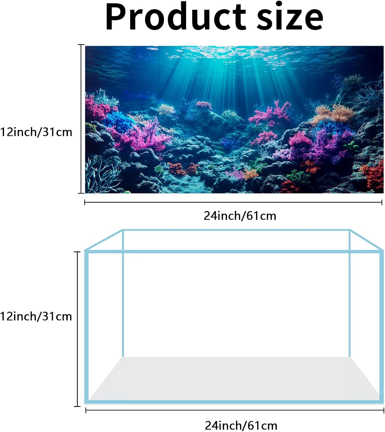 COMSUN 3 Pack Aquarium Background, 24x12 inches Polyester Aquarium Background, Cloth Fish Tank Background, Undersea Corals Sunshines & Rock Aquatic Plants