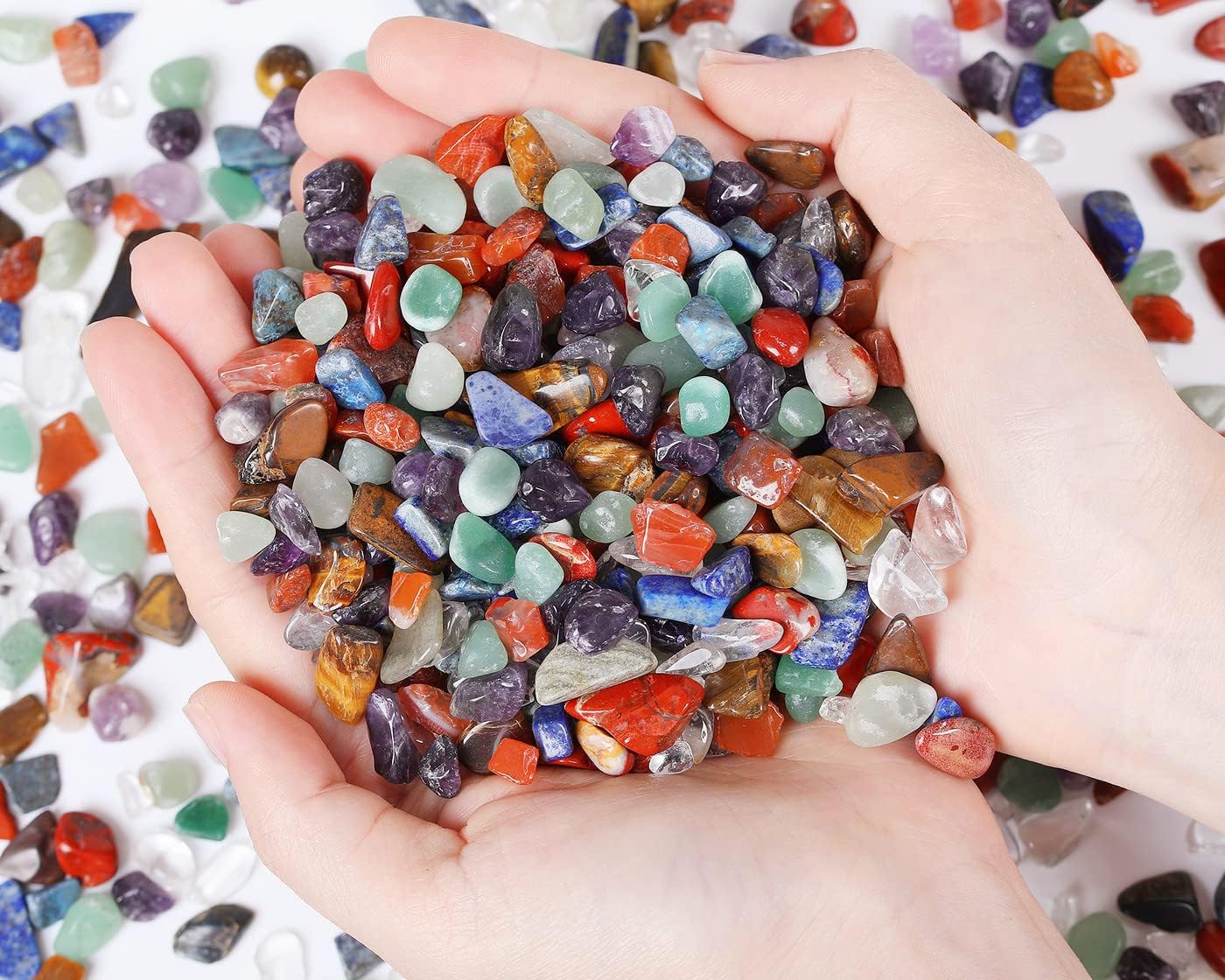 QINJIEJIE 1.5lbs 680g Chakra Crystals Tumbled Stones Polished Rocks Chips Stone Crushed Crystal Healing Natural Gem Gravel Home Decoration Aquarium Tank Plants Vase Filler Landscape Bottom Ornament