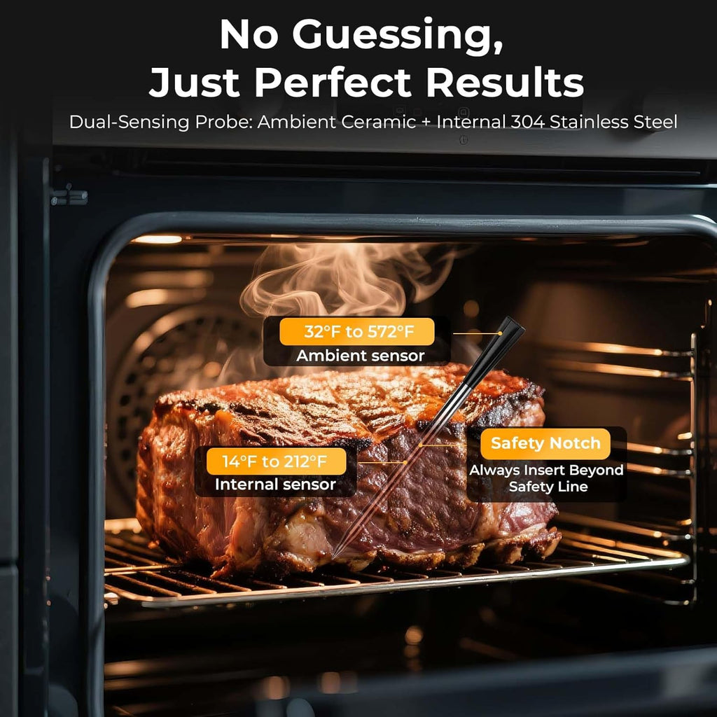 BlueSwan Bluetooth Meat Thermometer, 820 ft Range Smart Wireless Digital Food Thermometer with 2 Color Probes for Cooking, Grill, Smoker, Oven, Magnetic Design for Stocking Stuffers
