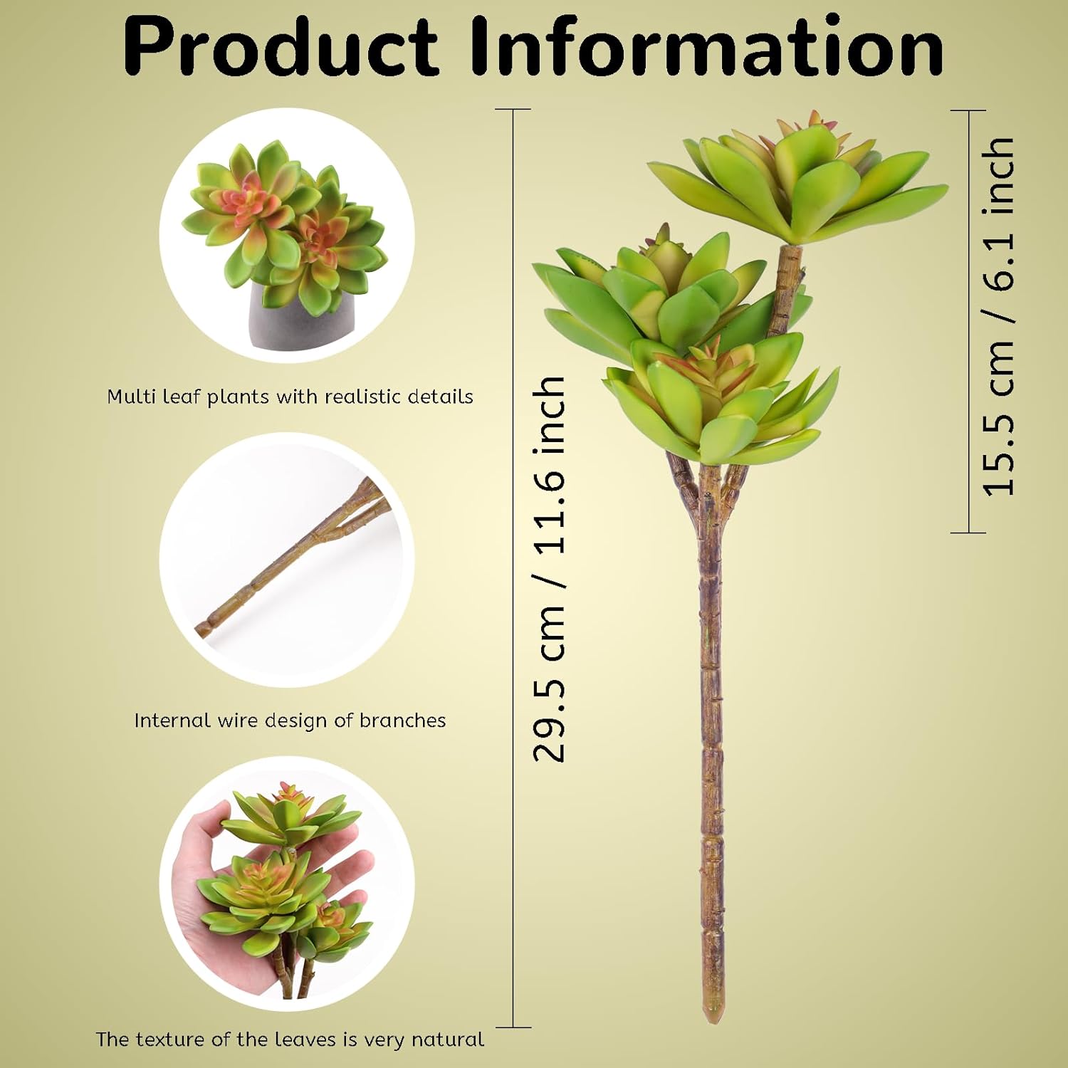 Woration 3PCS Artificial Succulents Branch Fake Plants Unpotted Faux Large Succulent for DIY Crafting Home Floral Wall Garden Arrangement Office Party Decoration