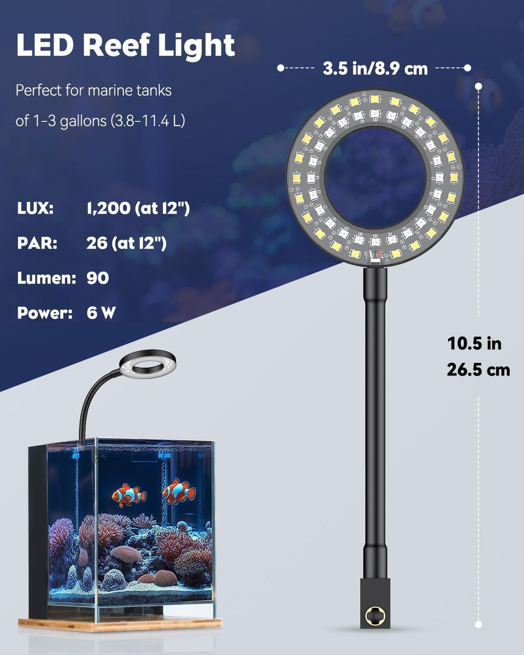Pawfly Aquarium Light for 1-3 Gallon Saltwater Fish Tanks, Clip On LED Reef Light for Corals, Dimmable USB Aquarium Lamp with Full Spectrum Lighting and Timer (Adapter Not Included)