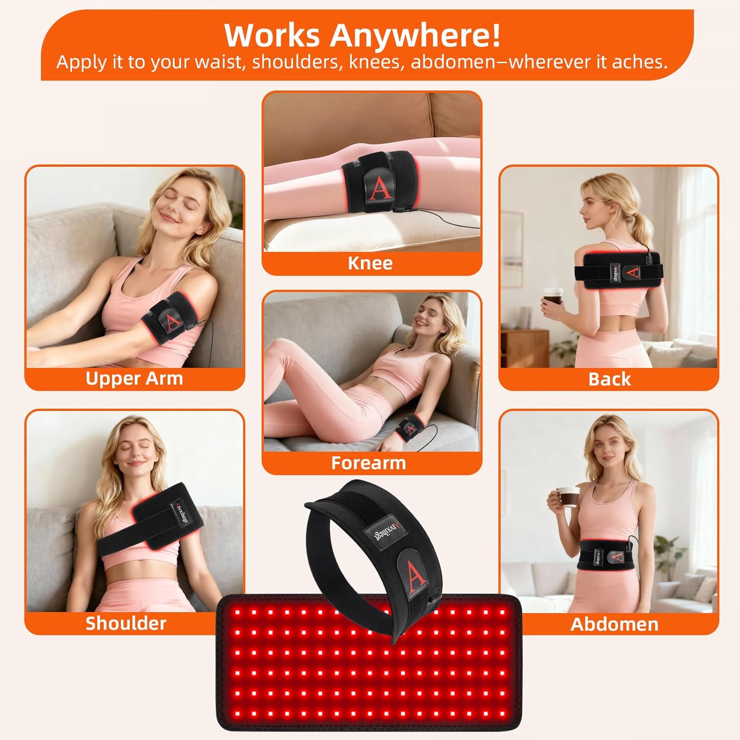 Red Light Therapy for Body, 660nm 850nm 12.6" LED Wearable Infrared Red Light Therapy Belt Wrap Pad for Belly Back Waist Shoulder Knee Muscle Pain Relief with Controller Timer