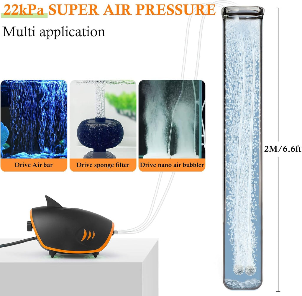 HITOP 4W 110GPH Powerful Aquarium Air Pump: Quiet 2-outlets Aquarium Aerator, Adjustable Fish Tank Air Pump with Accessories, for 20-200 Gallon Tank