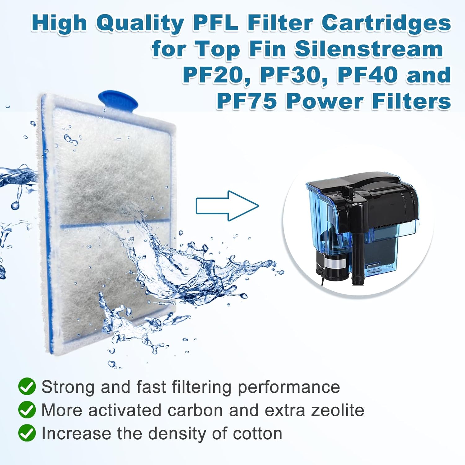 driamor 24 Pack PF-L Fish Tank Filter Cartridges Compatible with PF20, PF30, PF40 and PF75 Power Filters, Aquarium Large Carbon Filters Cartridge Replacement