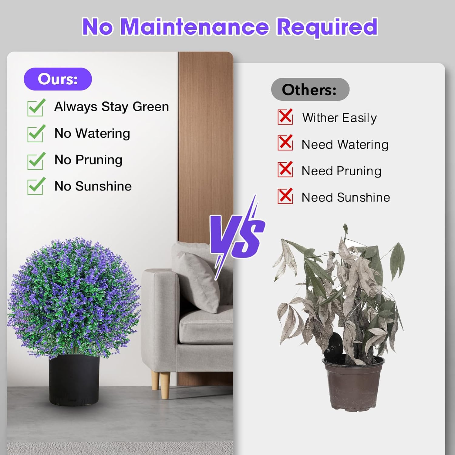 25.6" Artificial Lavender Topiary Ball Plants, 2 Pack Faux Bushes with Spike – UV Resistant & Fade Resistant Artificial Shrubs, Fake Lavender Trees for Indoor Outdoor Front Porch Garden