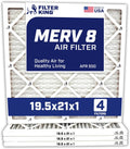 Filter King 19.5x21x1 Air Filter | 4-PACK | Carbon MERV 8 HVAC Pleated A/C Furnace Filters | MADE IN USA | Actual Size: 19.5 x 21 x .75"