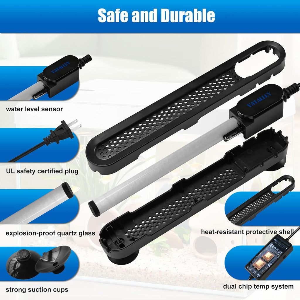 Submersible Aquarium Heater for Fish Tank: 200W/300W/500W Fishtank Heaters with Dual Temperature Digital LED Display - Overheating and Off-Water Protection for 75-120 Gallon