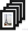 5x7 Picture Frame Set of 4, Made of Real Glass and Rustic Black Wooden Frame, 5 by 7 Photo for Wall or Tabletop - Display Picture 4x6 with Mat or 5x7 Without Mat