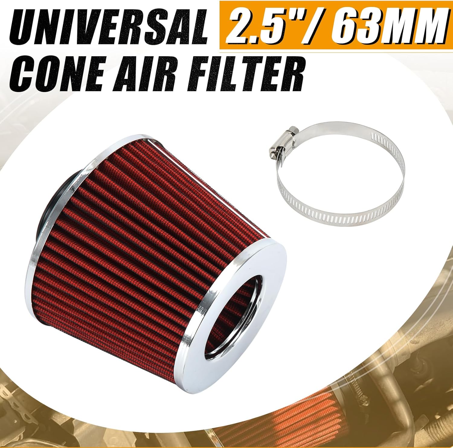 PTNHZ Universal Red 2.5" 63mm High Flow Cold Air Intake Cone Air Filter Power Intake Air Inlet System Air Cleaner