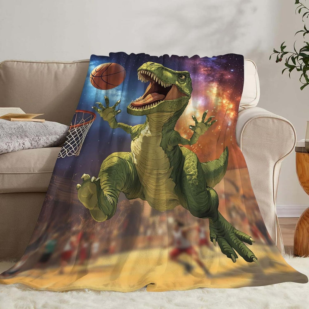 Dinosaur Throw Blanket Funny Dinosaur Basketball Stuff Gifts for Kids Girls Boys Adults Women Man Soft Cozy Warm Plush Fluffy Fuzzy Fleece Blanket Decor 40''X50''