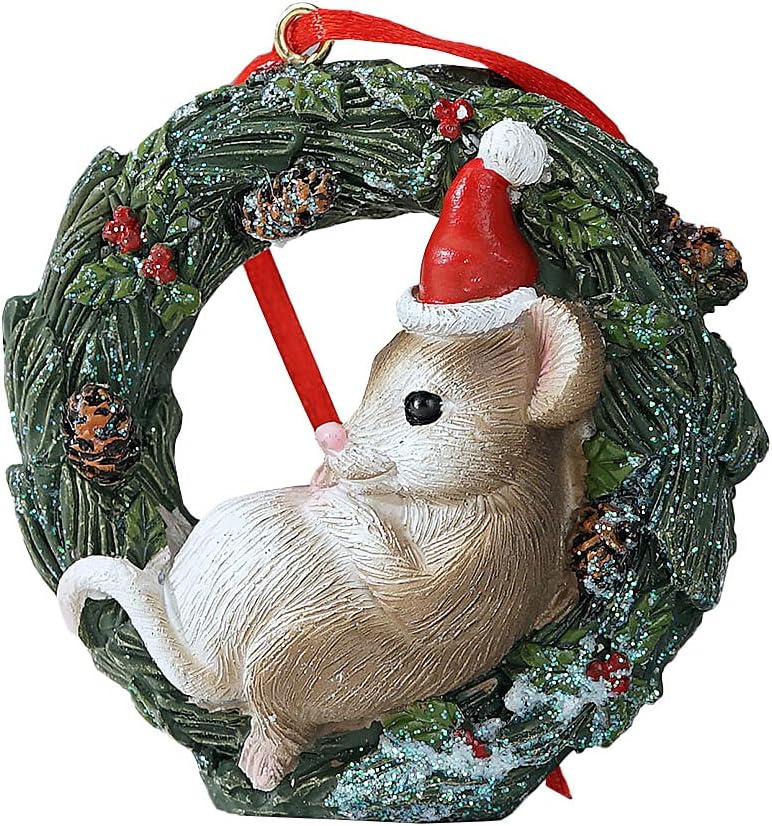 Christmas Small Animal Wreath Swing Ornament Hanging Decor for Xmas Tree Home Office Room Decoration with String (New, Mouse)