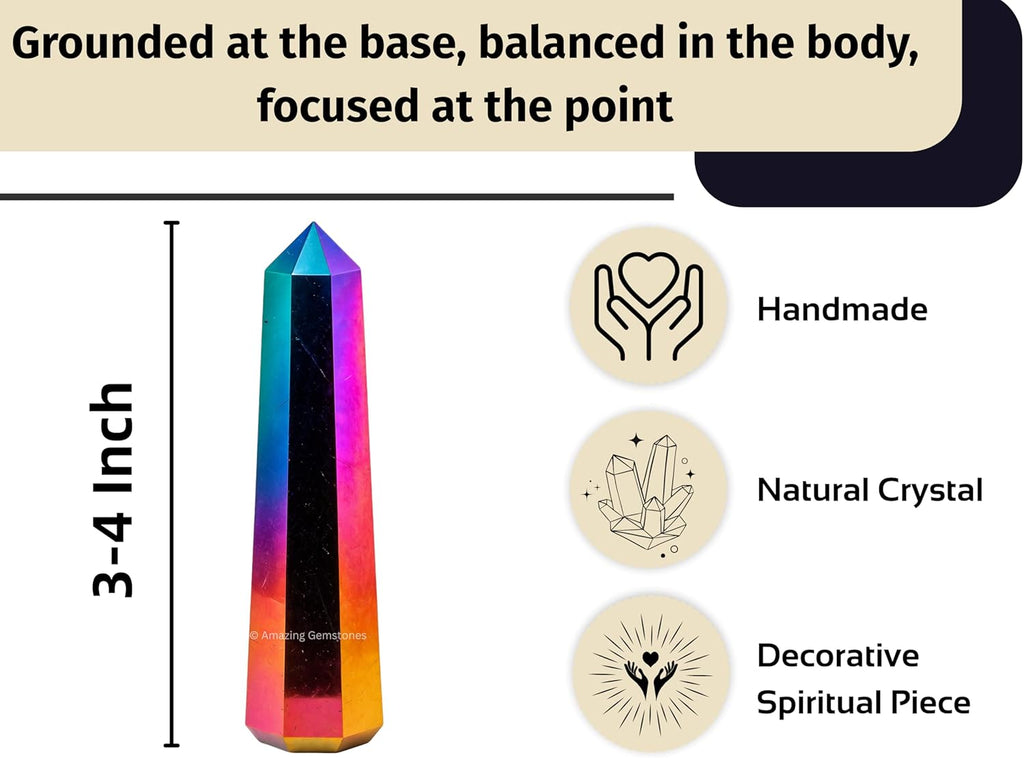 Amazing Gemstone Titanium Aura Quartz Crystal Towers - Natural Healing Crystal Point Obelisk for Reiki Healing and Crystal Grid (3 Inch)