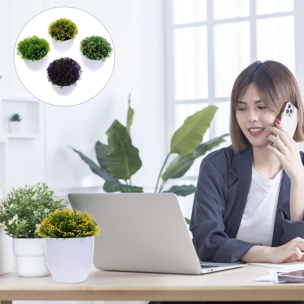4Pcs Mini Faux Bonsai Plant Decor Artificial Succulent for Desktop Bookshelf Windowsill Decoration Vivid Realistic Greenery Ornament for Home Office