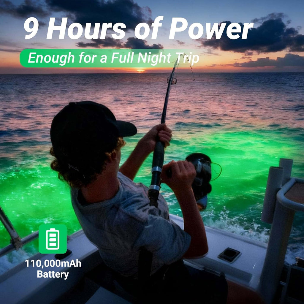 Rechargeable Underwater Fishing Light, Built-in Battery & Cordless, Remote Dimmable, Auto-On in Water, IP68 Waterproof, Multi-Color, Suitable for Boat, Dock, Freshwater, and Saltwater