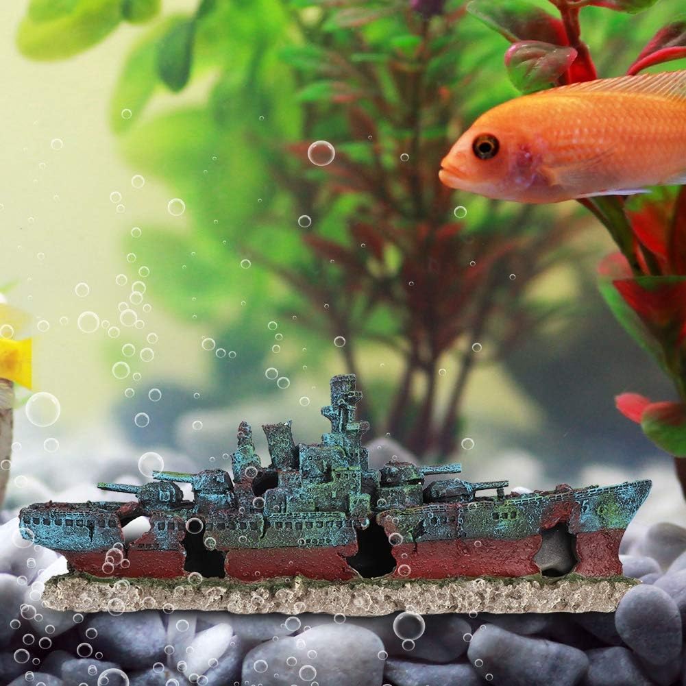 Fish Tank Wreck Boat Decoration, Nontoxic Resin Wreck Boat Sunk Battleship Safe Ship Fish Tank Aquarium Wreck Ornament Cave Decoration Landscaping