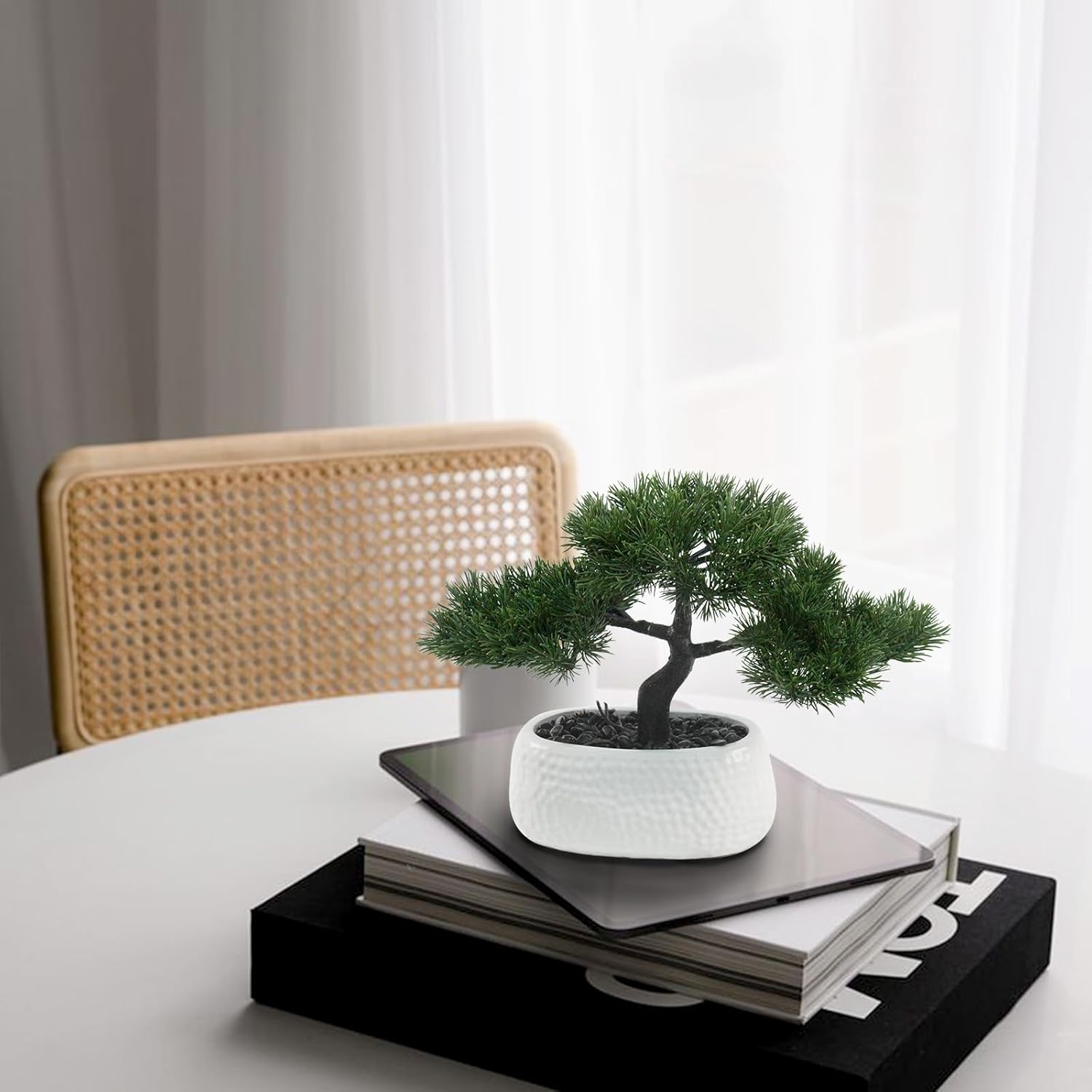 Artificial Bonsai Tree for Office, Faux Bonsai Juniper Small Artificial Plants for Home Entryway Decor Living Room Apartment Bookstore Cafe Desk, Fake Bonsai with Ceramic Pot (13.5 x9.5 in)