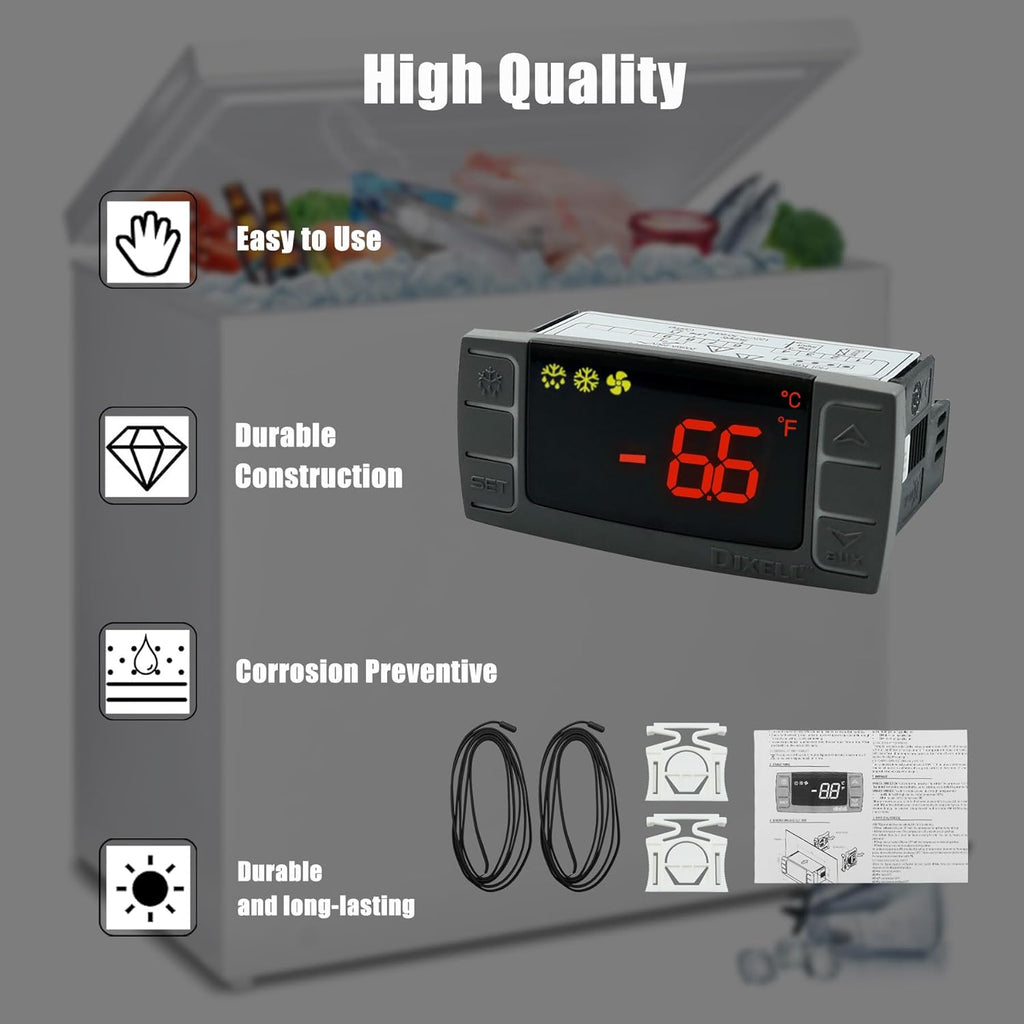 XR02CX-4N1F1 Dixell Temperature Controllers Refrigerator Digital Thermostat Controller for Fridges Freezers Heating Appliances 120V/50-60Hz with 1 NTC Probe