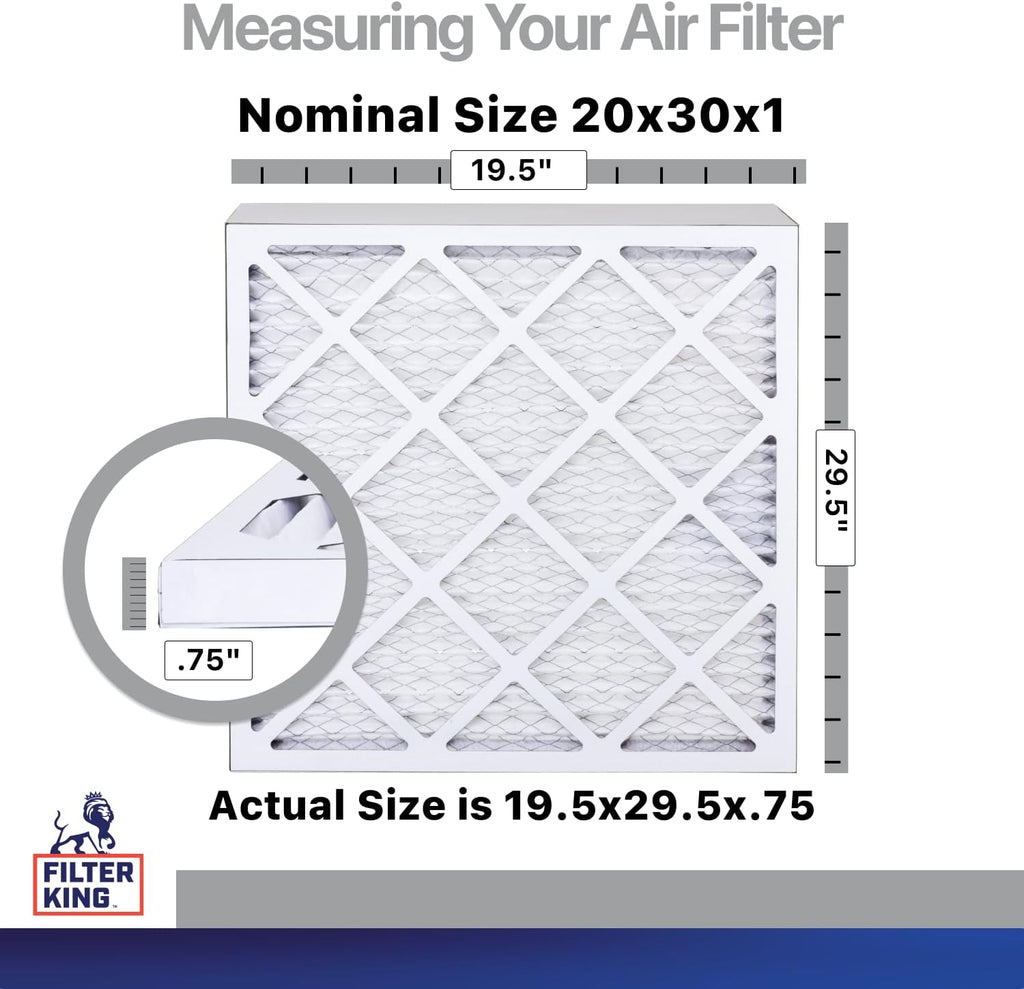 Filter King 20x30x1 Air Filter | 4-PACK | Carbon MERV 8 HVAC Pleated A/C Furnace Filters | MADE IN USA | Actual Size: 19.5 x 29.5 x .75"