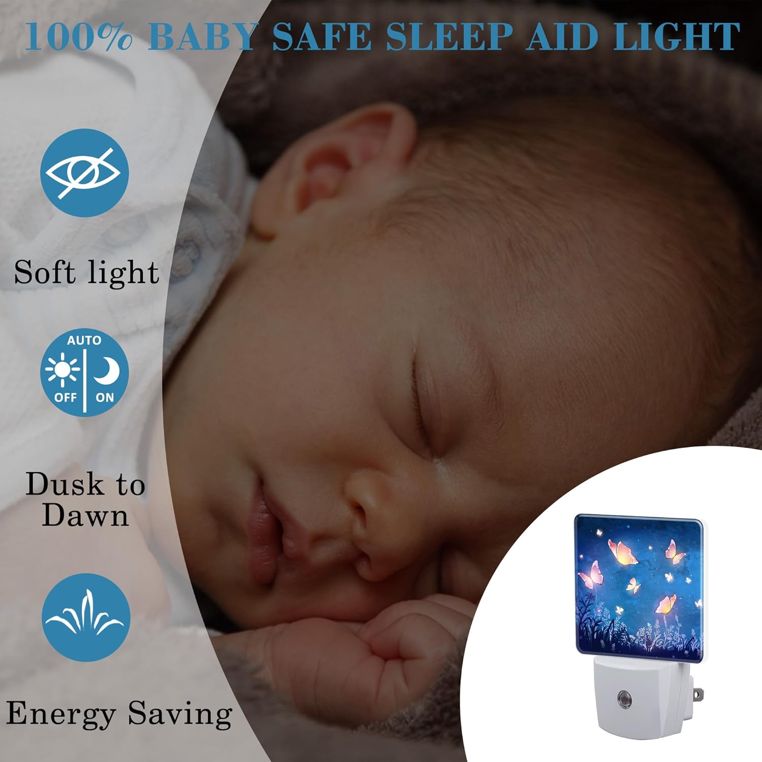 Night Light Plug into Wall Glowing Butterflies Flying in Garden with Dusk to Dawn Sensor for Kid Girls Boys Room Decor, Hallway, Kitchen, Bathroom, Nursery, Stairs
