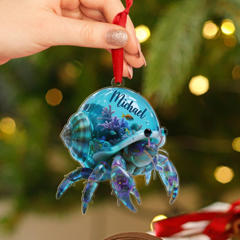 Hermit Crab Christmas Ornament Hanging, Personalized Name Sea Animal Shaped Acrylic Ornament, Coastal Christmas Decor 2025, Gift for Hermit Crab Lover, Custom Name Crabs Ocean Fantasy Ornaments